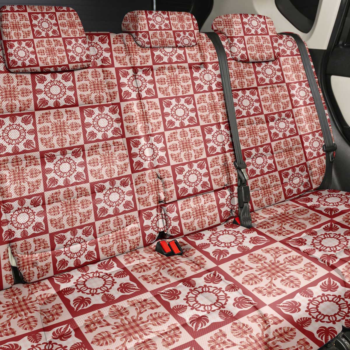Ulaula Palaka Quilt Hawaii Back Car Seat Cover Hawaiian Tropical Monstera Sea Turtle