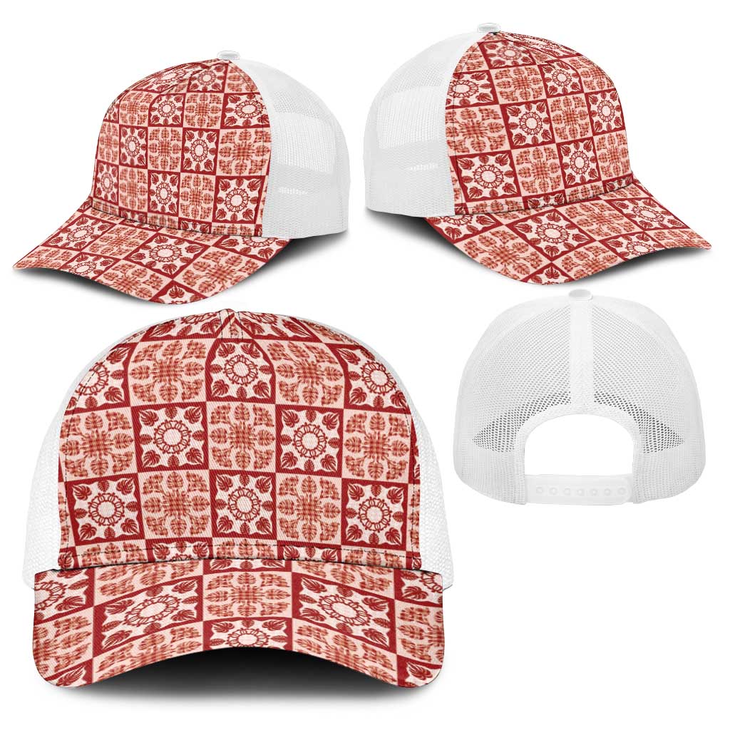 Ulaula Palaka Quilt Hawaii Baseball Net Cap Hawaiian Tropical Monstera Sea Turtle