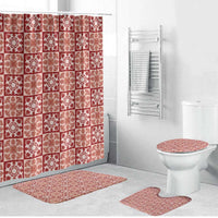 Ulaula Palaka Quilt Hawaii Bathroom Set Hawaiian Tropical Monstera Sea Turtle LT14 Bathroom Set (4 pcs) Red - Polynesian Pride