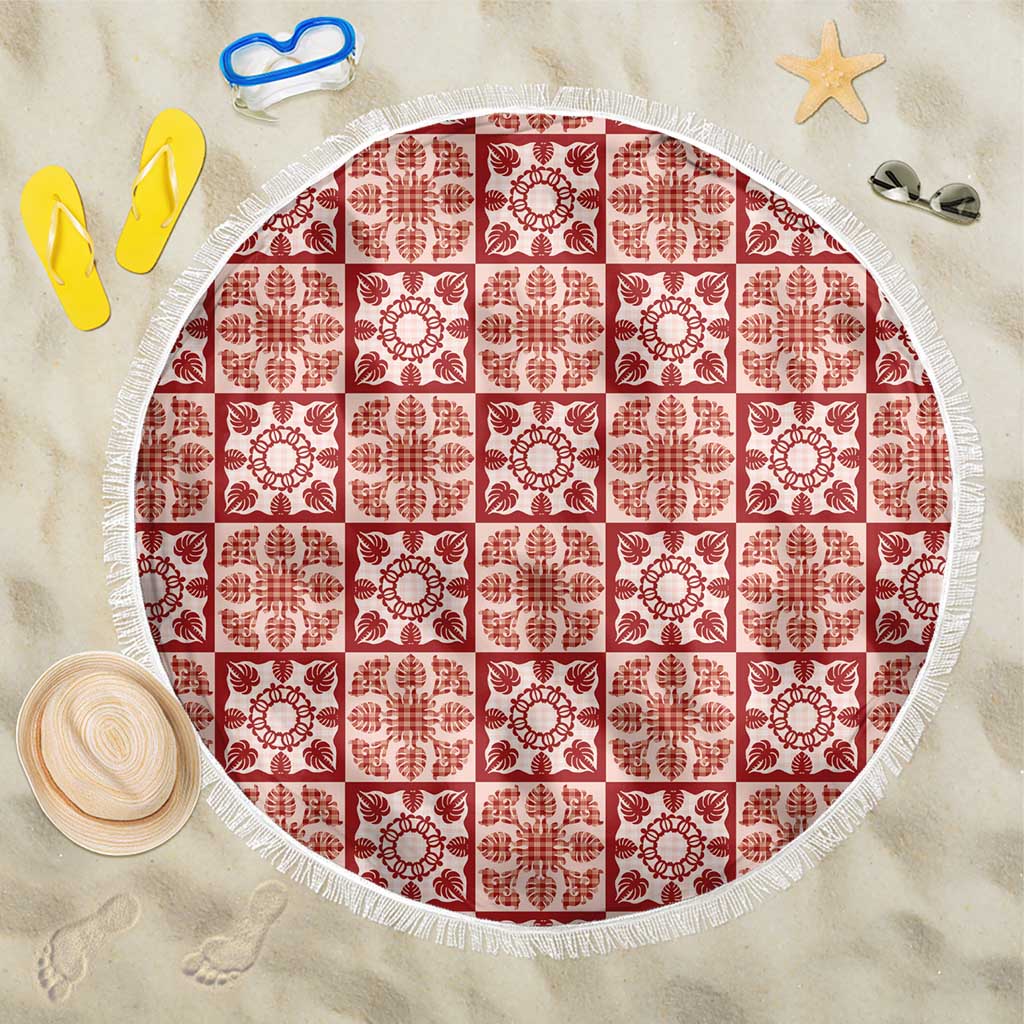 Ulaula Palaka Quilt Hawaii Beach Blanket Hawaiian Tropical Monstera Sea Turtle LT14 One Size 150cm Red - Polynesian Pride