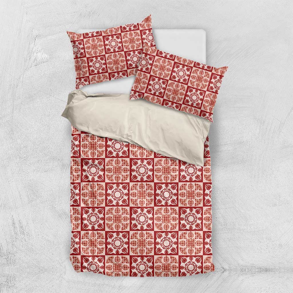 Ulaula Palaka Quilt Hawaii Bedding Set Hawaiian Tropical Monstera Sea Turtle