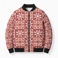 Ulaula Palaka Quilt Hawaii Bomber Puffer Jacket Hawaiian Tropical Monstera Sea Turtle LT14 Unisex Red - Polynesian Pride