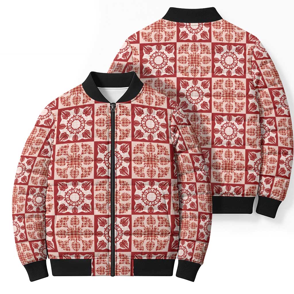 Ulaula Palaka Quilt Hawaii Bomber Puffer Jacket Hawaiian Tropical Monstera Sea Turtle LT14 - Polynesian Pride