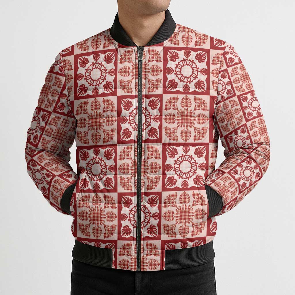 Ulaula Palaka Quilt Hawaii Bomber Puffer Jacket Hawaiian Tropical Monstera Sea Turtle LT14 - Polynesian Pride