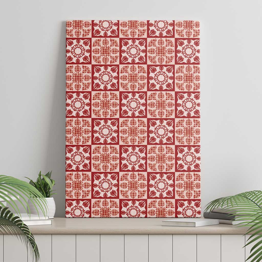 Ulaula Palaka Quilt Hawaii Canvas Wall Art Hawaiian Tropical Monstera Sea Turtle