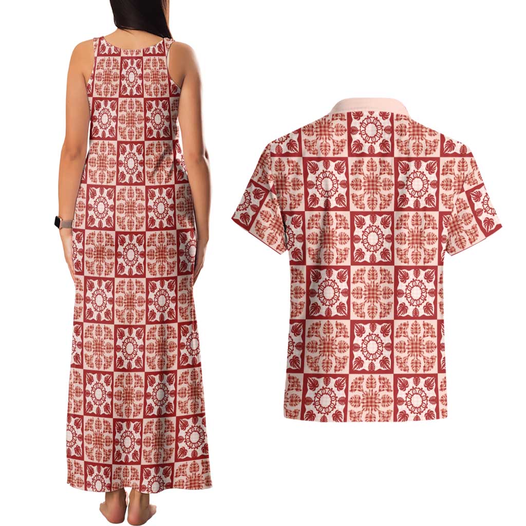 Ulaula Palaka Quilt Hawaii Couples Matching Tank Maxi Dress and Hawaiian Shirt Hawaiian Tropical Monstera Sea Turtle