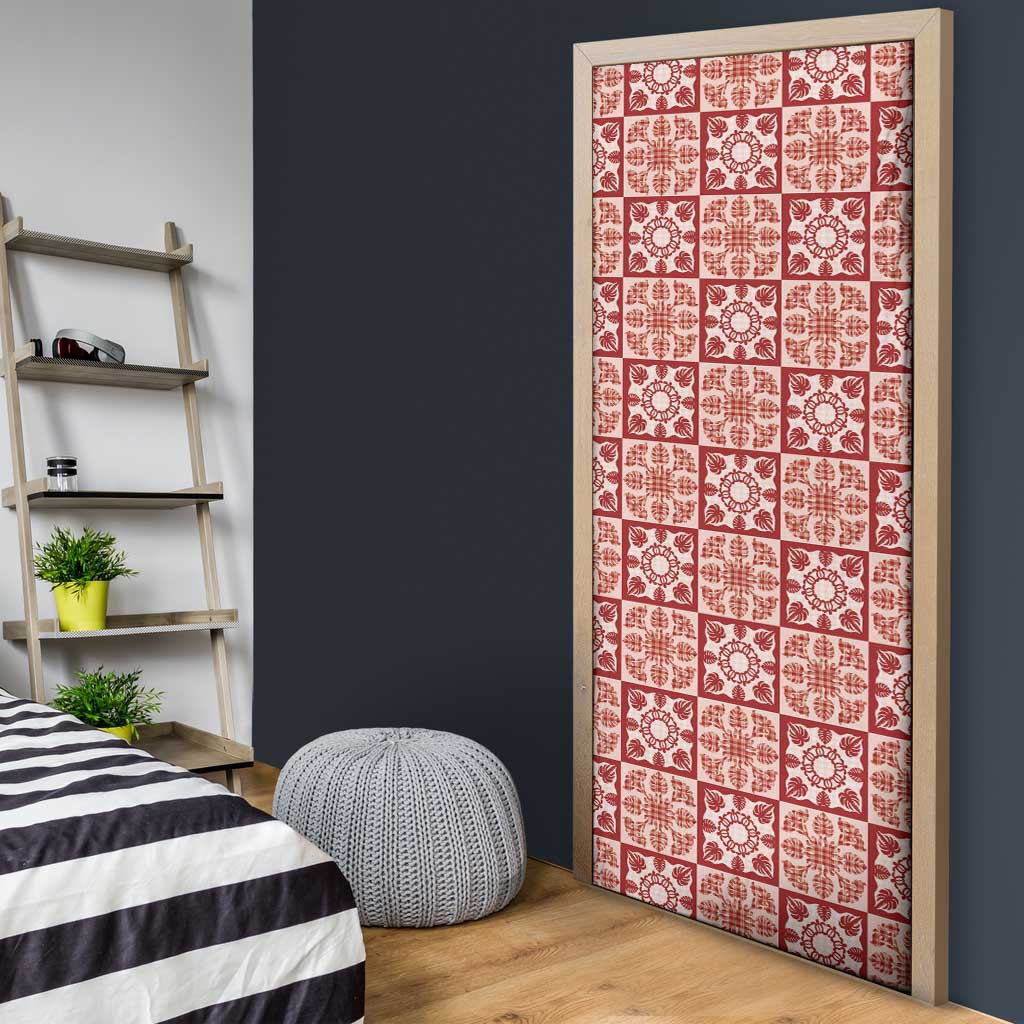 Ulaula Palaka Quilt Hawaii Door Cover Hawaiian Tropical Monstera Sea Turtle