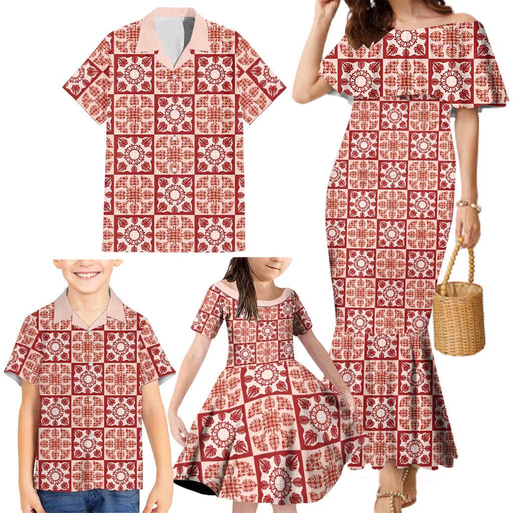 Ulaula Palaka Quilt Hawaii Family Matching Mermaid Dress and Hawaiian Shirt Hawaiian Tropical Monstera Sea Turtle