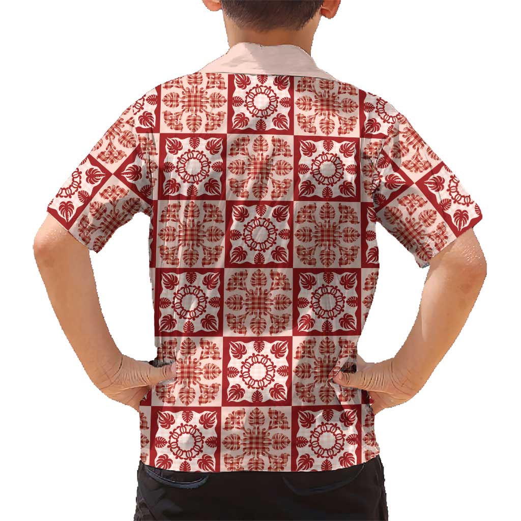 Ulaula Palaka Quilt Hawaii Family Matching Off The Shoulder Long Sleeve Dress and Hawaiian Shirt Hawaiian Tropical Monstera Sea Turtle