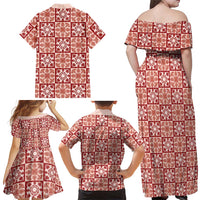 Ulaula Palaka Quilt Hawaii Family Matching Off Shoulder Maxi Dress and Hawaiian Shirt Hawaiian Tropical Monstera Sea Turtle