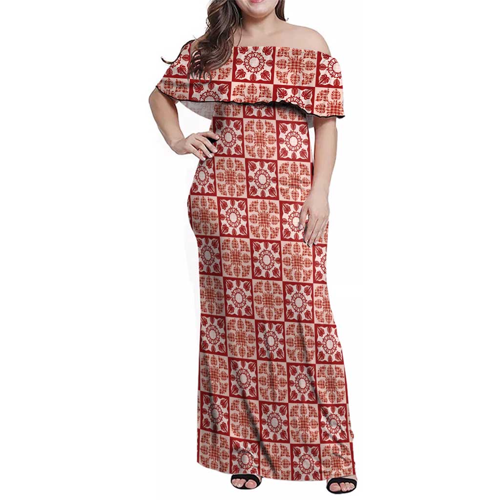 Ulaula Palaka Quilt Hawaii Family Matching Off Shoulder Maxi Dress and Hawaiian Shirt Hawaiian Tropical Monstera Sea Turtle