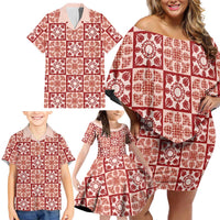 Ulaula Palaka Quilt Hawaii Family Matching Off Shoulder Short Dress and Hawaiian Shirt Hawaiian Tropical Monstera Sea Turtle