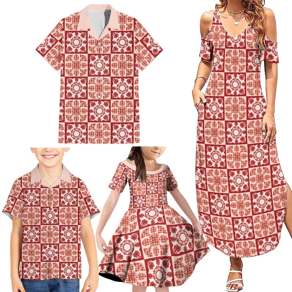 Ulaula Palaka Quilt Hawaii Family Matching Summer Maxi Dress and Hawaiian Shirt Hawaiian Tropical Monstera Sea Turtle