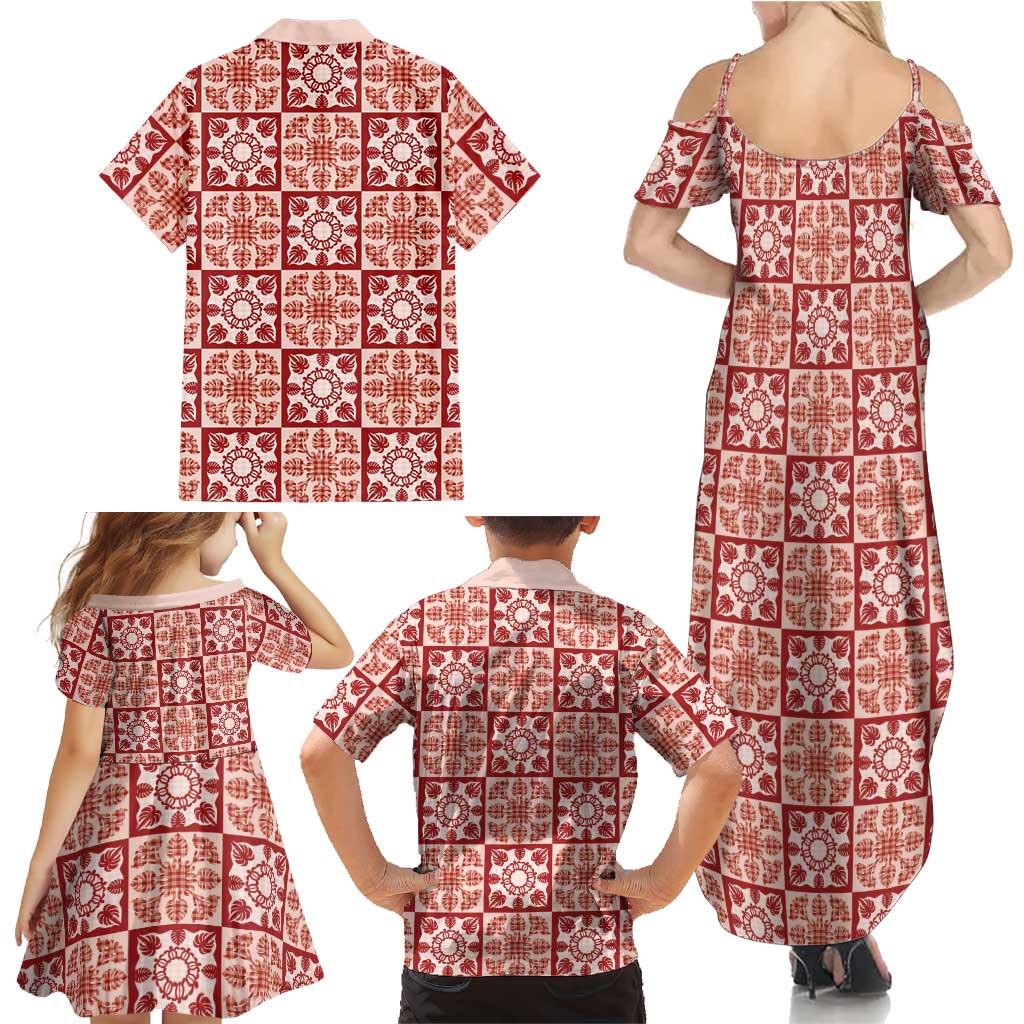 Ulaula Palaka Quilt Hawaii Family Matching Summer Maxi Dress and Hawaiian Shirt Hawaiian Tropical Monstera Sea Turtle
