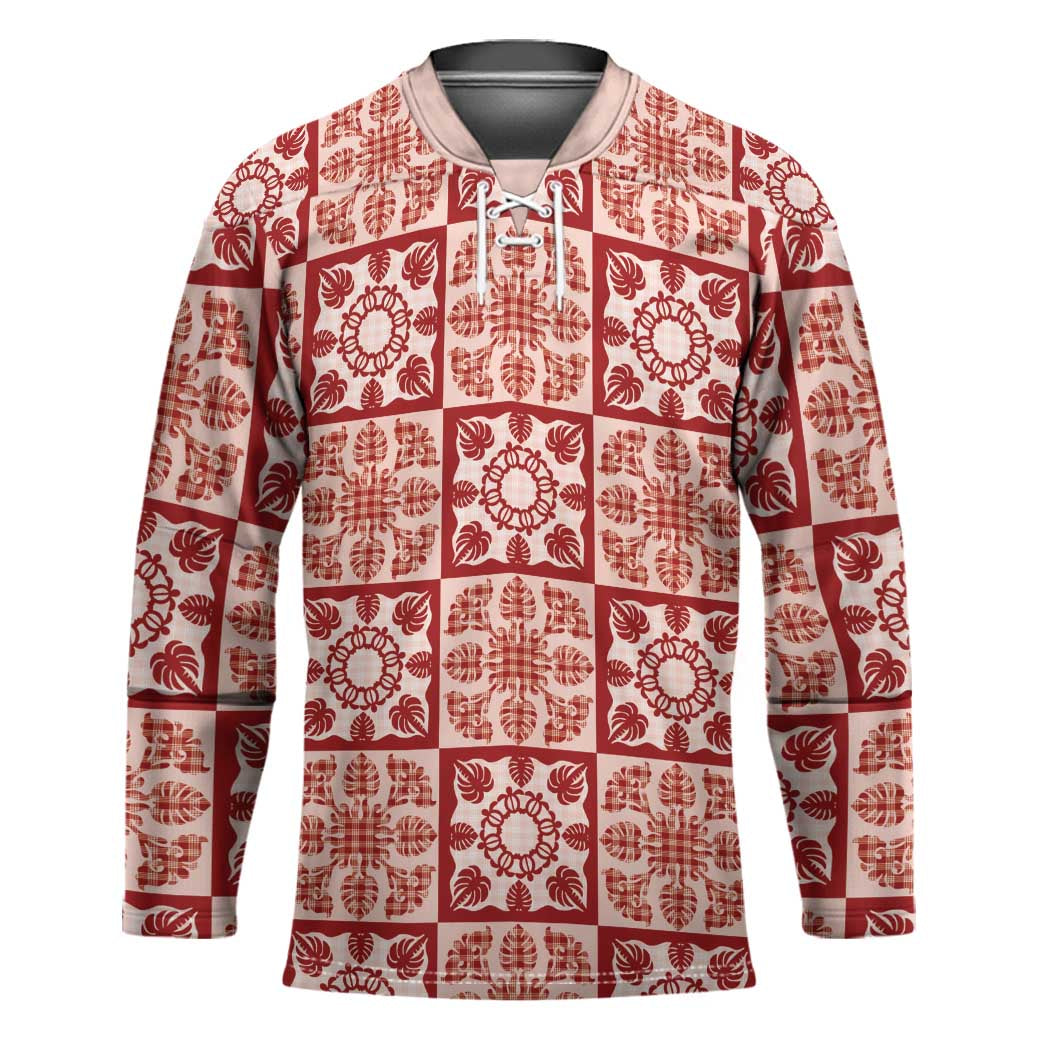 Ulaula Palaka Quilt Hawaii Hockey Jersey Hawaiian Tropical Monstera Sea Turtle