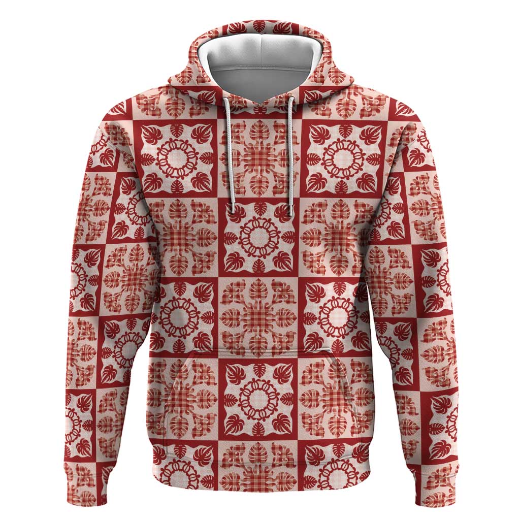 Ulaula Palaka Quilt Hawaii Hoodie Hawaiian Tropical Monstera Sea Turtle