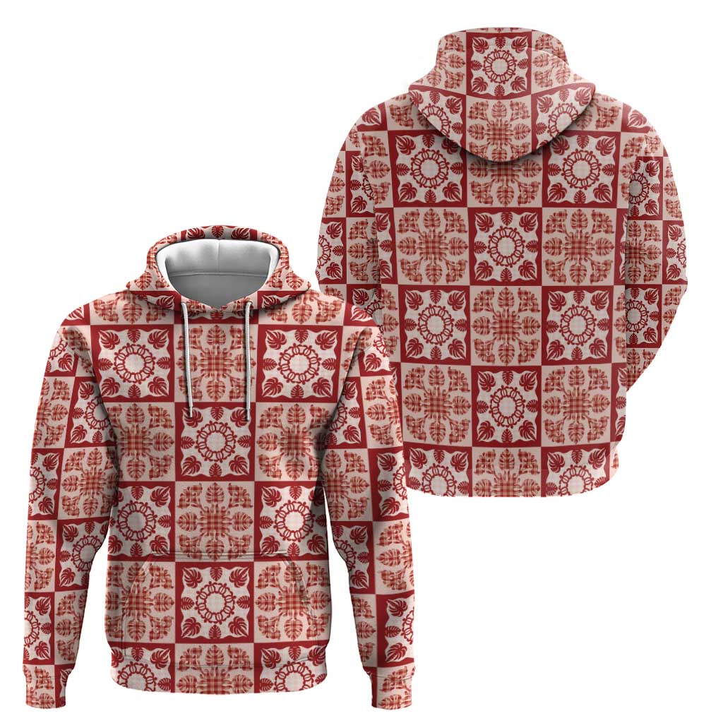 Ulaula Palaka Quilt Hawaii Hoodie Hawaiian Tropical Monstera Sea Turtle