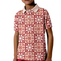 Ulaula Palaka Quilt Hawaii Kid Polo Shirt Hawaiian Tropical Monstera Sea Turtle LT14 Kid Red - Polynesian Pride
