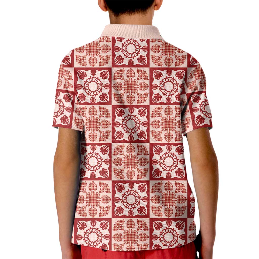 Ulaula Palaka Quilt Hawaii Kid Polo Shirt Hawaiian Tropical Monstera Sea Turtle LT14 - Polynesian Pride