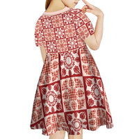 Ulaula Palaka Quilt Hawaii Kid Short Sleeve Dress Hawaiian Tropical Monstera Sea Turtle LT14 - Polynesian Pride