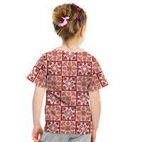 Ulaula Palaka Quilt Hawaii Kid T Shirt Hawaiian Tropical Monstera Sea Turtle