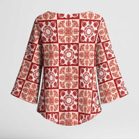Ulaula Palaka Quilt Hawaii Kimono Sleeve Blouse Hawaiian Tropical Monstera Sea Turtle