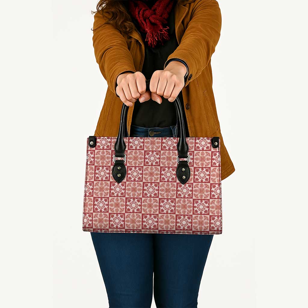 Ulaula Palaka Quilt Hawaii Leather Bag Hawaiian Tropical Monstera Sea Turtle LT14 - Polynesian Pride