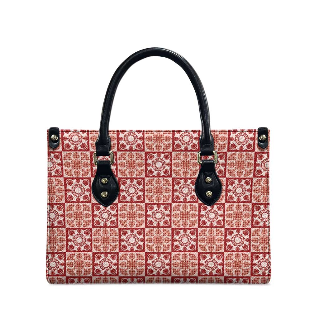 Ulaula Palaka Quilt Hawaii Leather Bag Hawaiian Tropical Monstera Sea Turtle LT14 - Polynesian Pride