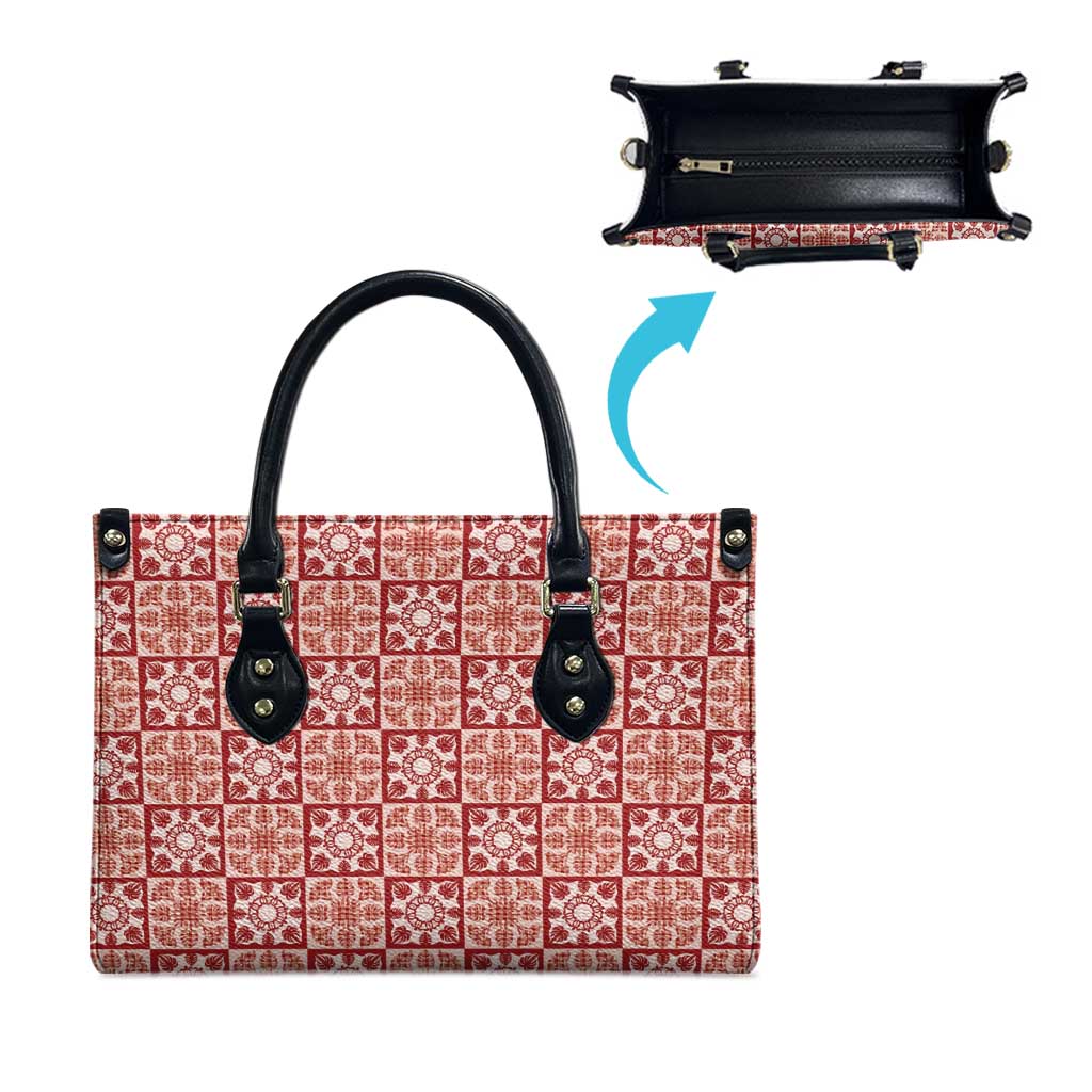 Ulaula Palaka Quilt Hawaii Leather Bag Hawaiian Tropical Monstera Sea Turtle LT14 - Polynesian Pride