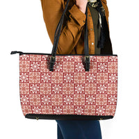 Ulaula Palaka Quilt Hawaii Leather Tote Bag Hawaiian Tropical Monstera Sea Turtle