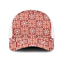 Ulaula Palaka Quilt Hawaii Mesh Trucker Cap Hawaiian Tropical Monstera Sea Turtle LT14 One Size White Red - Polynesian Pride