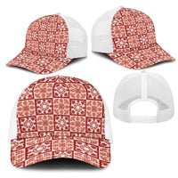 Ulaula Palaka Quilt Hawaii Mesh Trucker Cap Hawaiian Tropical Monstera Sea Turtle LT14 - Polynesian Pride