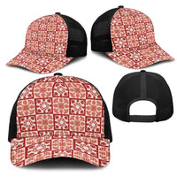 Ulaula Palaka Quilt Hawaii Mesh Trucker Cap Hawaiian Tropical Monstera Sea Turtle LT14 - Polynesian Pride