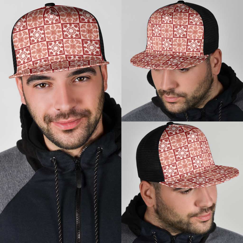 Ulaula Palaka Quilt Hawaii Mesh Trucker Cap Hawaiian Tropical Monstera Sea Turtle LT14 - Polynesian Pride