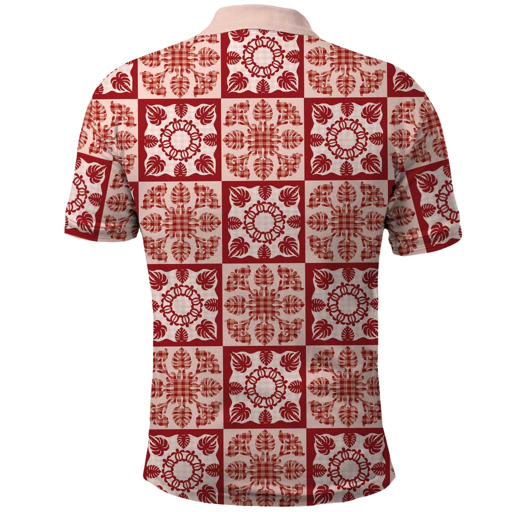Ulaula Palaka Quilt Hawaii Polo Shirt Hawaiian Tropical Monstera Sea Turtle LT14 - Polynesian Pride