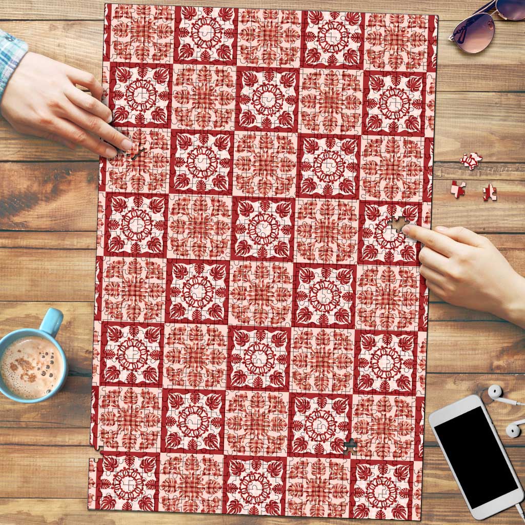 Ulaula Palaka Quilt Hawaii Puzzle Hawaiian Tropical Monstera Sea Turtle