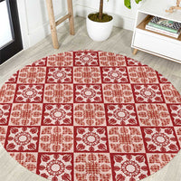 Ulaula Palaka Quilt Hawaii Round Carpet Hawaiian Tropical Monstera Sea Turtle