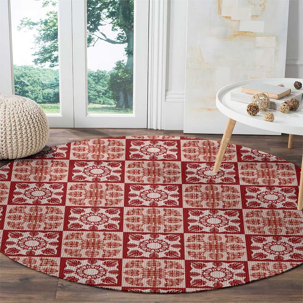 Ulaula Palaka Quilt Hawaii Round Carpet Hawaiian Tropical Monstera Sea Turtle