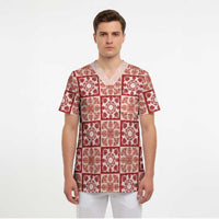 Ulaula Palaka Quilt Hawaii Scrub Top Hawaiian Tropical Monstera Sea Turtle LT14 - Polynesian Pride