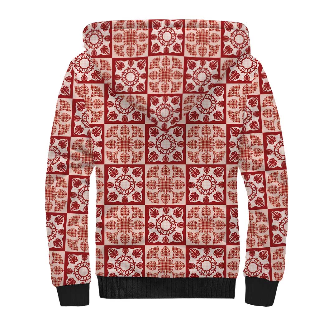 Ulaula Palaka Quilt Hawaii Sherpa Hoodie Hawaiian Tropical Monstera Sea Turtle LT14 - Polynesian Pride