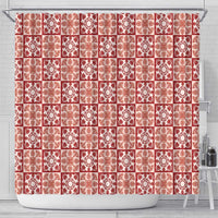Ulaula Palaka Quilt Hawaii Shower Curtain Hawaiian Tropical Monstera Sea Turtle