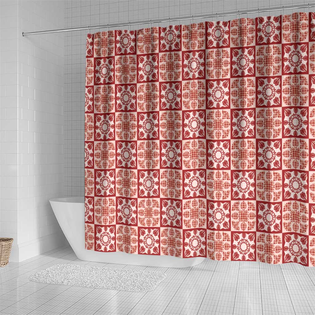 Ulaula Palaka Quilt Hawaii Shower Curtain Hawaiian Tropical Monstera Sea Turtle