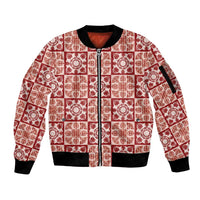 Ulaula Palaka Quilt Hawaii Sleeve Zip Bomber Jacket Hawaiian Tropical Monstera Sea Turtle