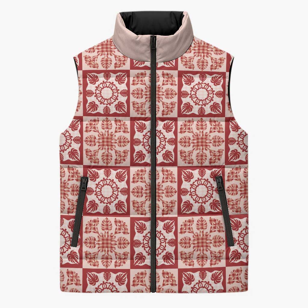 Ulaula Palaka Quilt Hawaii Sleeveless Puffer Jacket Hawaiian Tropical Monstera Sea Turtle