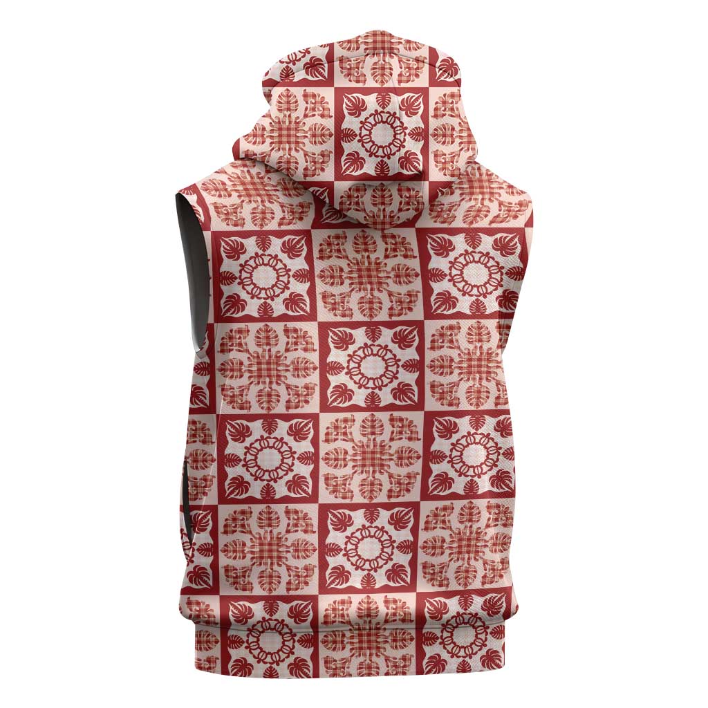 Ulaula Palaka Quilt Hawaii Sleeveless Zip Hoodie Hawaiian Tropical Monstera Sea Turtle