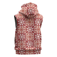 Ulaula Palaka Quilt Hawaii Sleeveless Zip Hoodie Hawaiian Tropical Monstera Sea Turtle
