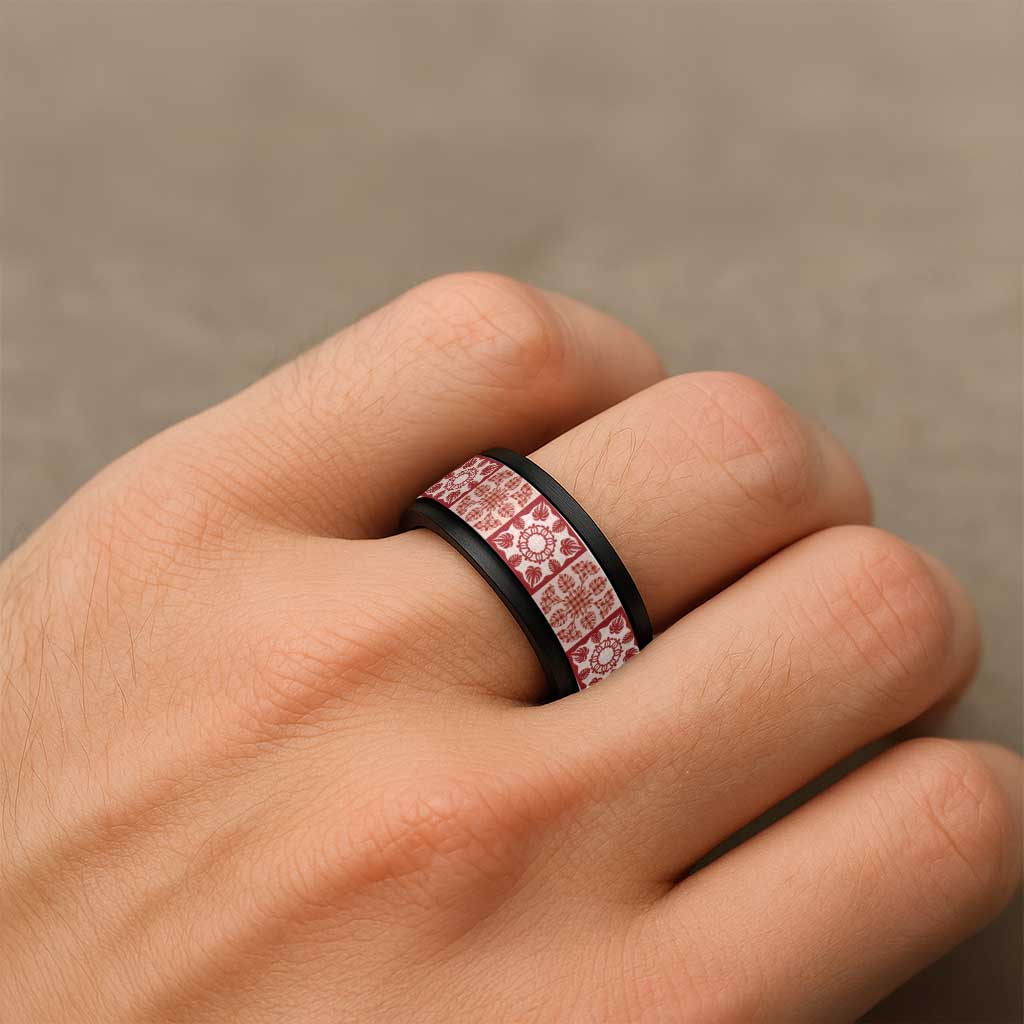 Ulaula Palaka Quilt Hawaii Spinner Ring Hawaiian Tropical Monstera Sea Turtle