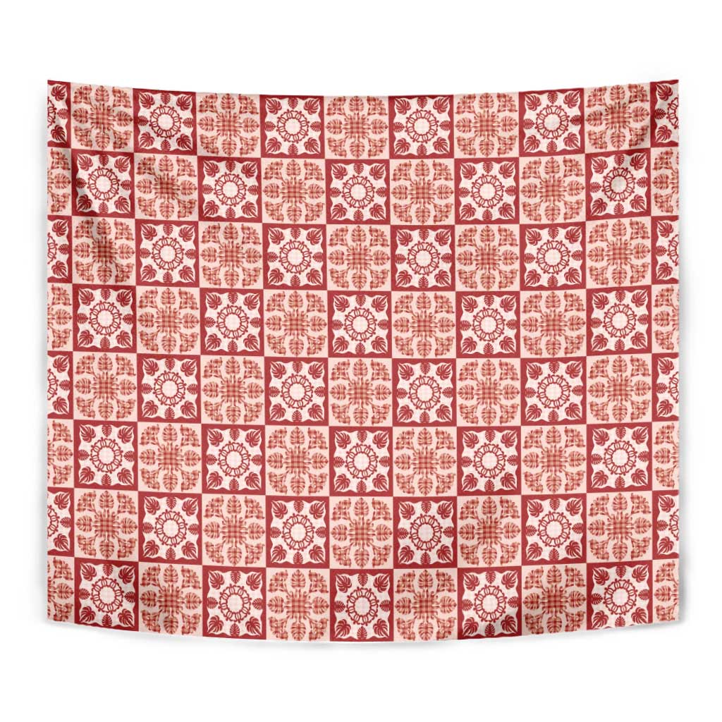 Ulaula Palaka Quilt Hawaii Tapestry Hawaiian Tropical Monstera Sea Turtle