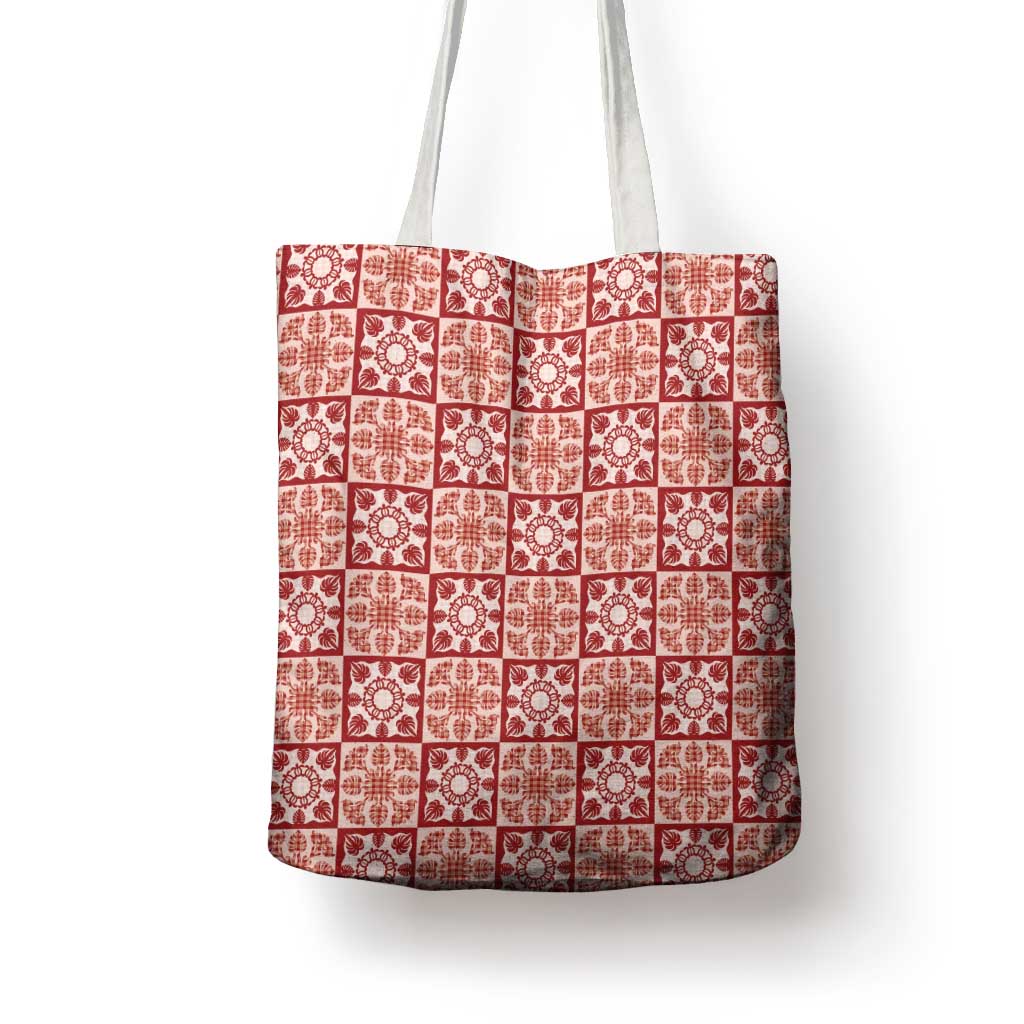 Ulaula Palaka Quilt Hawaii Tote Bag Hawaiian Tropical Monstera Sea Turtle