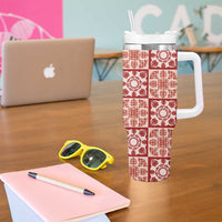 Ulaula Palaka Quilt Hawaii Tumbler With Handle Hawaiian Tropical Monstera Sea Turtle